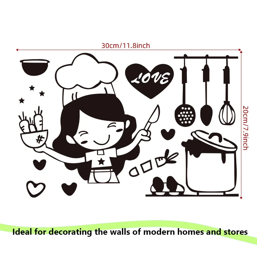 Happy Girl Chef Loves Cooking Wall Sticker Restaurant Bar Kitchen Dining Room Fridge Light Switch Decal DIY Art Home Decor