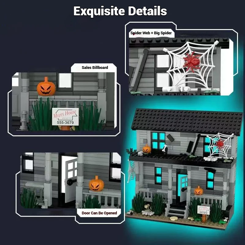 Halloween toy living room decorations, DIY house horror car food truck model assembly, children's building blocks holiday gifts