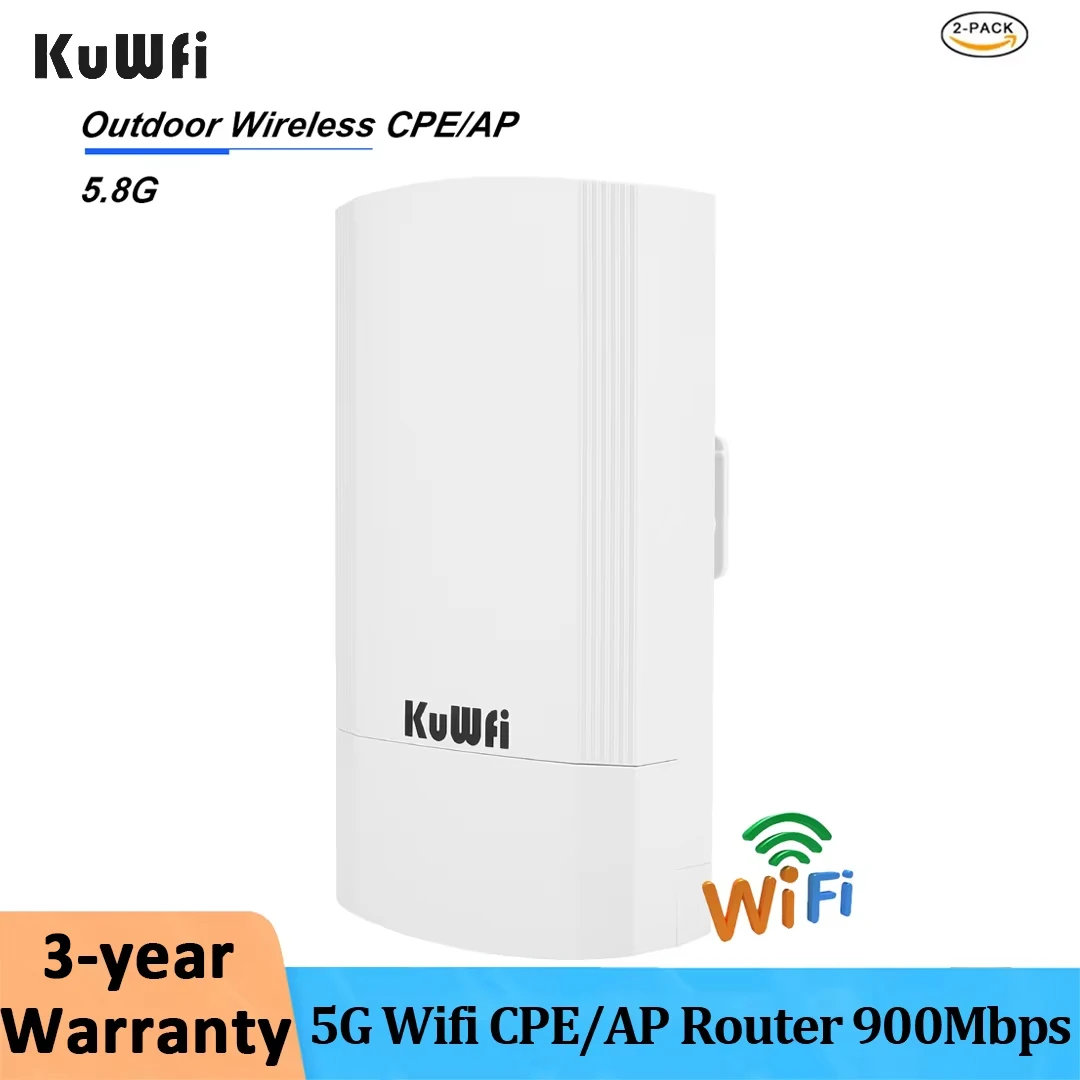 KuWFi 5G Outdoor Wireless CPE/AP Router 900Mbps 1KM Point to Point Wireless Repeater/Bridge 802.11ac Wi-Fi High Gain Antenna