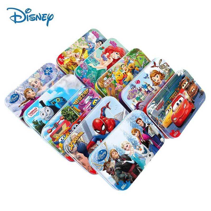 

Assorted Original Disney Puzzles 60 Pieces Tin Box of Jigsaw Puzzle Frozen Elsa Educational Toys for Children Christmas Gift