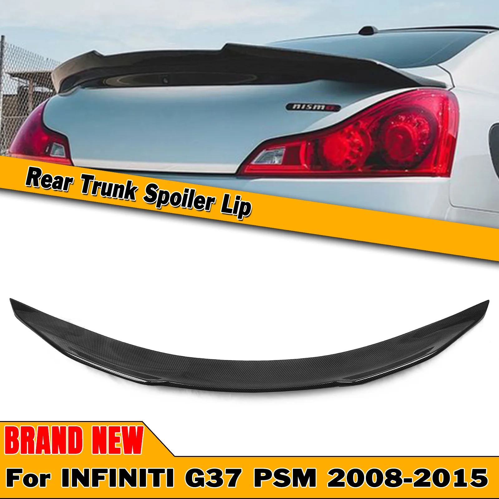 

Rear Trunk Lid Spoiler Wing Lip For Infiniti G37 G25 G35 Q40 Q60 2 Door Coupe 2008-2015 PSM Style Carbon Fiber Look/Gloss Black