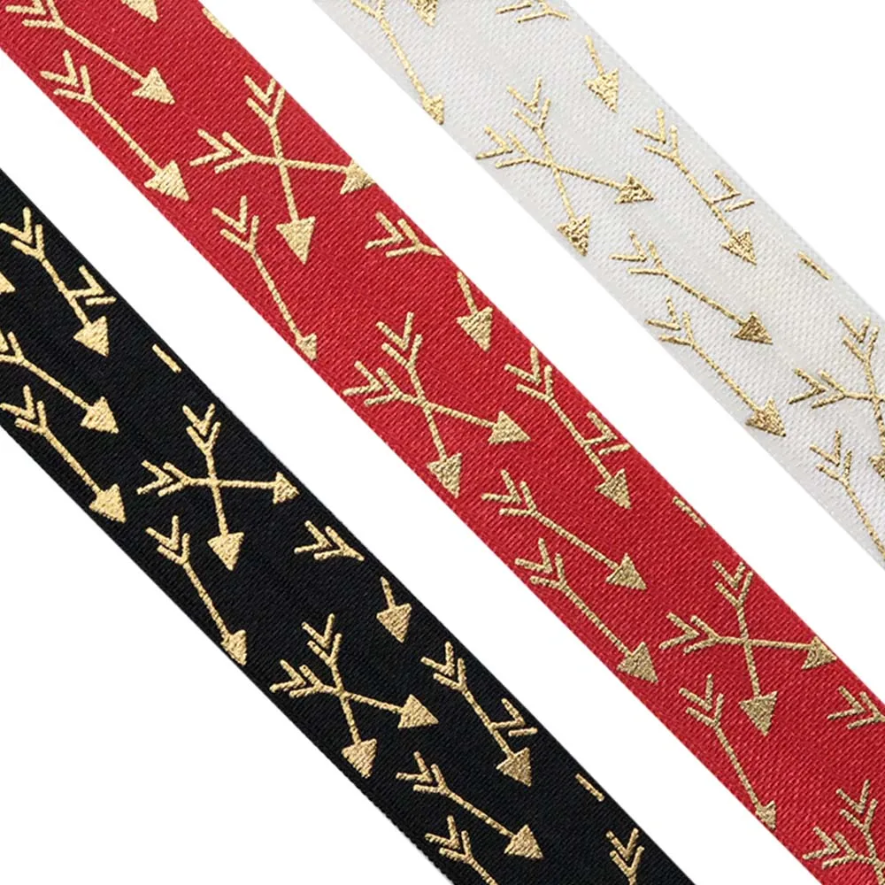 

15mm Metallic Gold Foil Arrow Pattern FOE Ribbon Elastic Trim For DIY Craft Sewing Hair Bow Clothing Gift Wrapping Accessories
