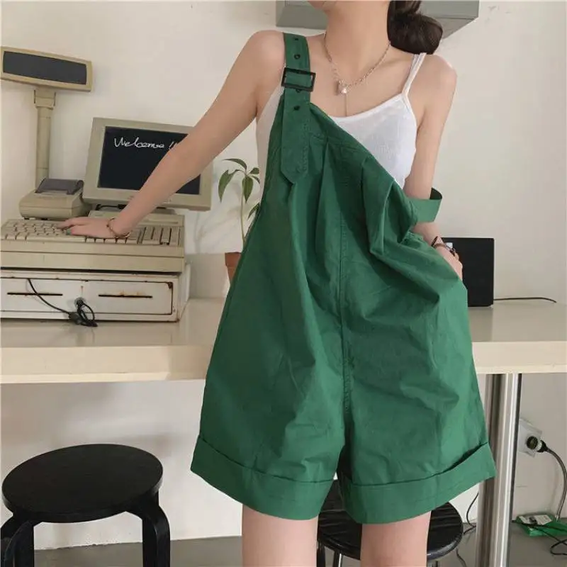 

Summer Casual Jumpsuit Summer Women Overall Loose Sleeveless Rompers Straps Wide Leg Short Pants One-piece Playsuit with Pockets