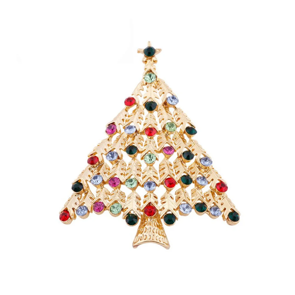 

Christmas Tree Brooch Rhinestone Pin Gold Colorful Shining Decoration Gift Women Party Accessory Jewelry