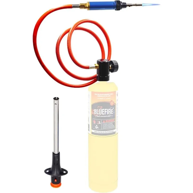 

BLUEFIRE Propane/MAP Gas Soldering Torch Head Multi-Function Kit with 3' Hose | Premium Portable Self-Igniting Welding Station w