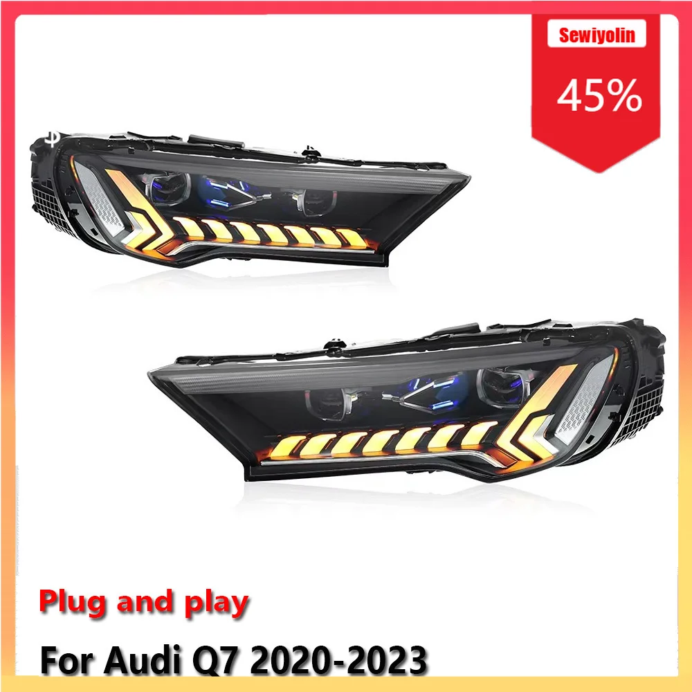 

Car Lamps Headlight Assemblies for Audi Q7 2020-2023 Low-end Version Fog DRL Brake Turn Signal Lamp Plug and Play