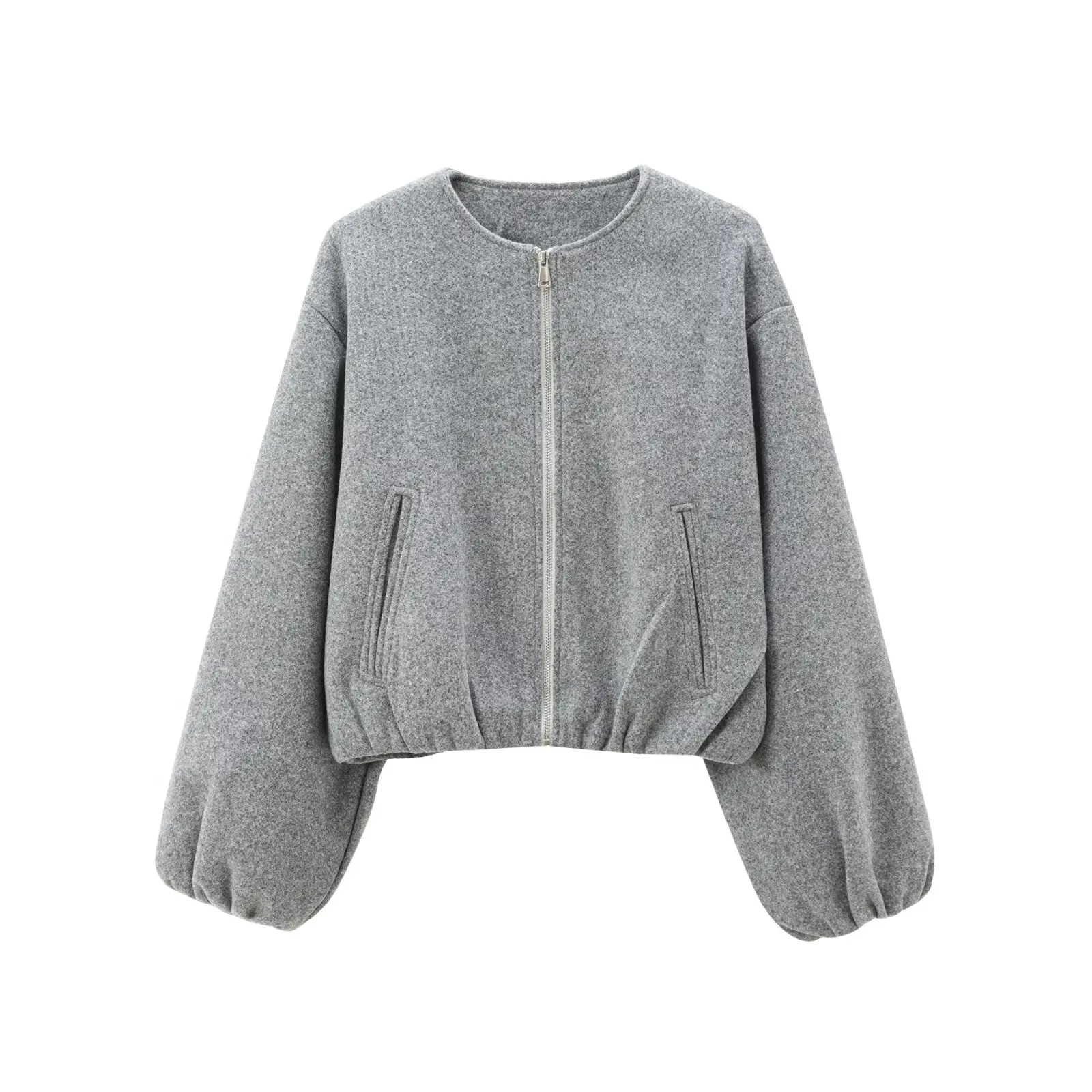 Retro Round Zipper Bomber Jackets for Women Soft Cropped Jackets Woman 2026 Long Sleeve Woman's Sports Coats New in Outerwears