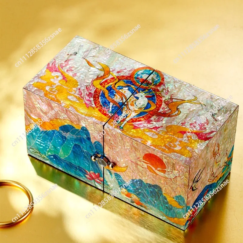 Nine-color deer snail lacquer, intangible heritage inlaid handicrafts, wedding gifts, Chinese style folio jewelry box