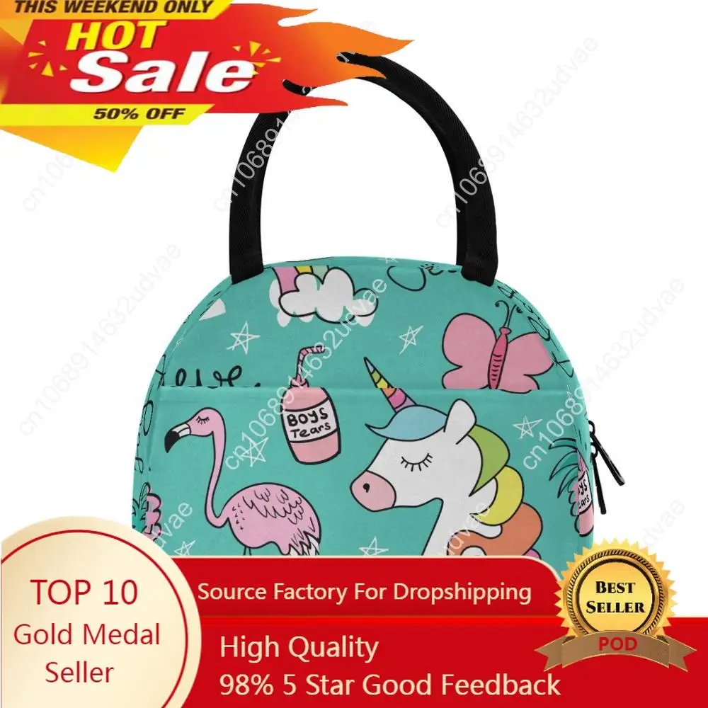 

Unicorn Print Portable Cooler Lunch Bag Thermal Insulated Travel Tote Bags Large Food Picnic Lunch Box Bag For Men Women Kids