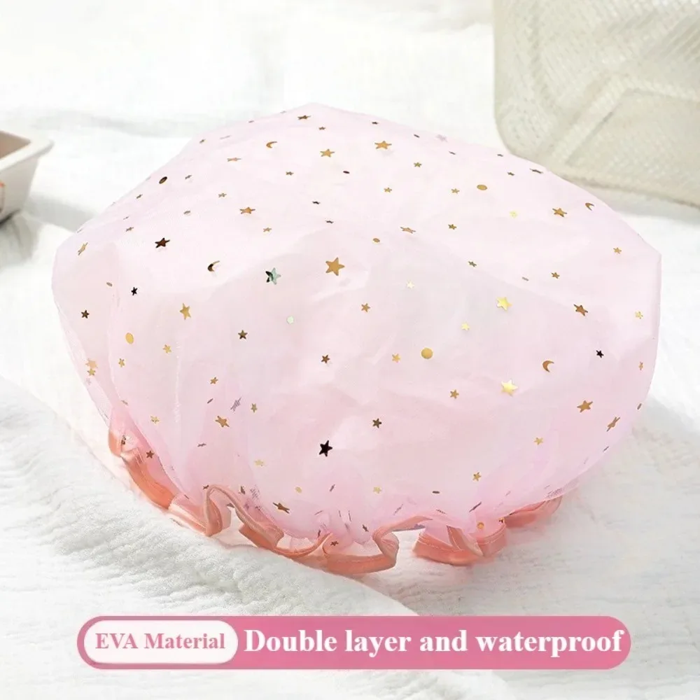 Starry Sky Shower Cap Waterproof Double Layer Reusable Bathing Hat Oil Proof Kitchen Hair Cover Fashion Sanitary Cap Hair Cap