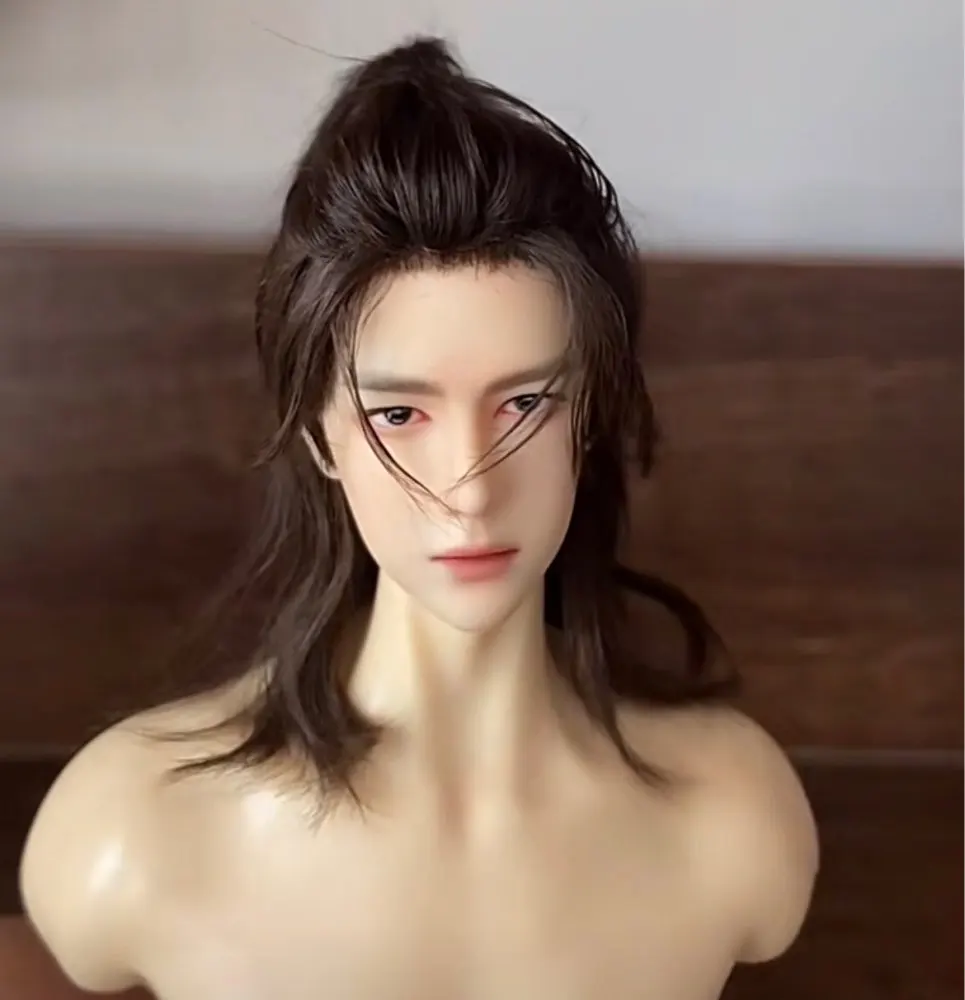 Wang Yibo-男の子のためのヘアウィッグ,ロングテール,手作りのリアルなアイドルウィッグ,コレクションアート人形,mohair-mhwc, 1/3, 1/4, 1/6