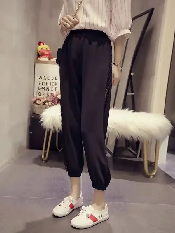 plus Size Hollow out Wide Leg Pants Summer Thin Slimming Hip Covering Nine Point Harlan Pants for plus Size Women Casual Wear 2