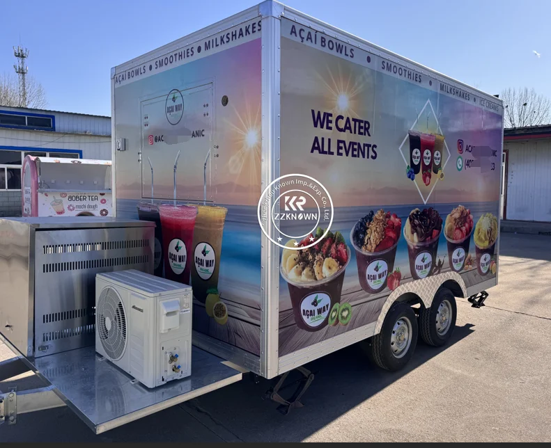 2025 New Ice cream Food Stand trailer Pink Trolly Small Mobile Carts Sale Food Trailer with Full Kitchen Equipments