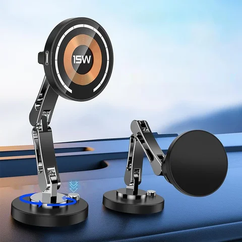15 W Manyetik Araç Kablosuz Şarj Cihazı 360 Rotasyon Metal Katlanabilir Şarj Standı Magsafe Iphone 15 14 13 12 11 Pro Max Samsung