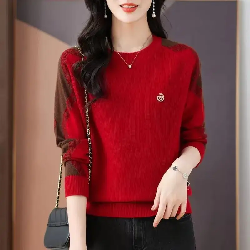 New Woman Sweater Pullovers Korean Autumn Winter Vintage Color Block Long Sleeve Knitted Sweaters Women Clothing Lady Jumpers