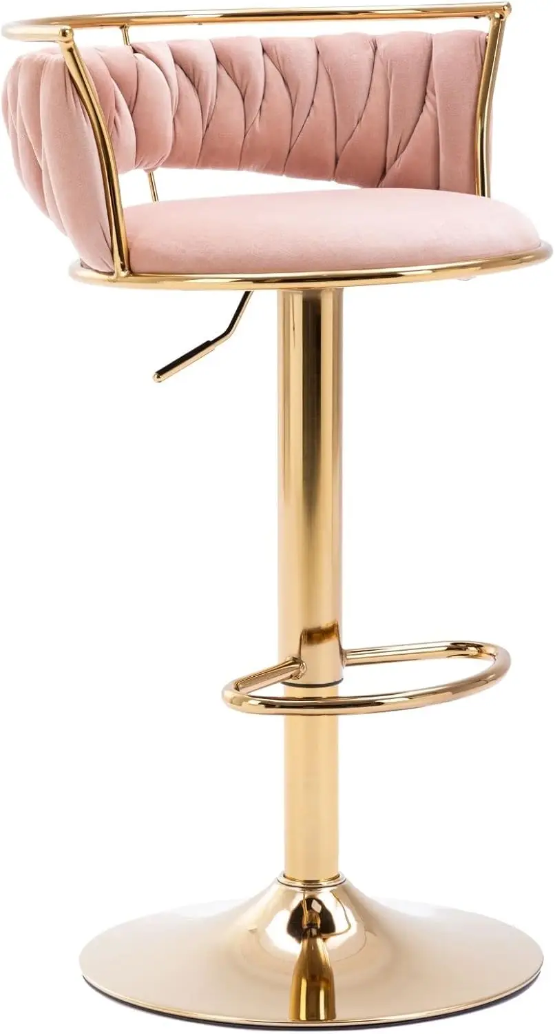 Lukealon Velvet Adjustable Barstools, Modern 360° Swivel Counter Stools With Golden Base Upholstered Open Back Tall Bar Chair