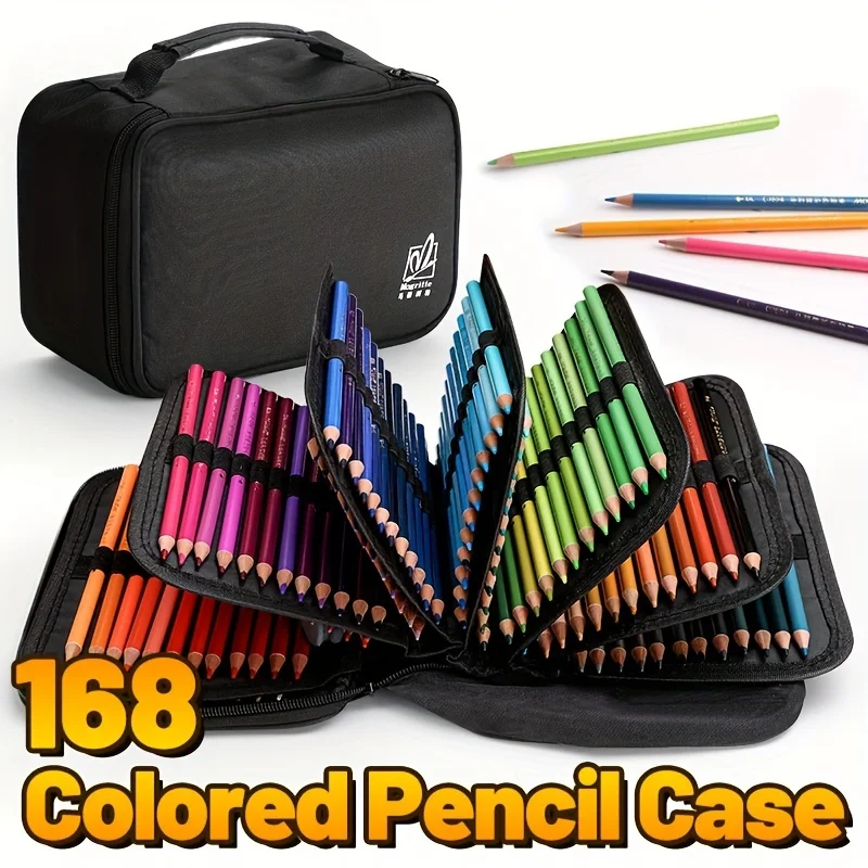 Marie's 168 Slots Large Colored Pencil Organizer, Art 7 Detachable Layers Case Bag with Multiple Zipper Pockets for Artists