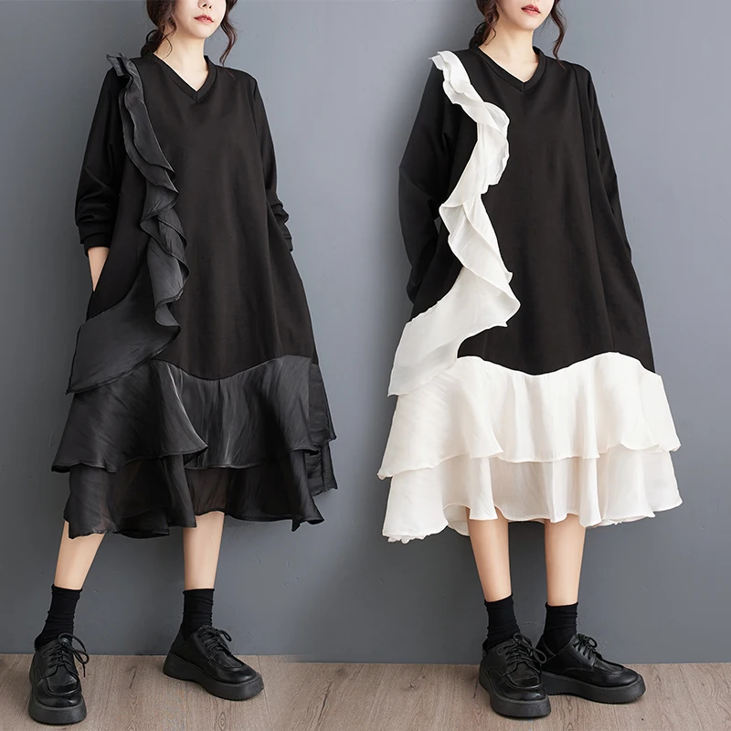 

Осень-зима с v-образным вырезом, длинное платье цвета Blo Design Bell Sve, свободное утягивающее платье большого размера, однотонное, повседневное, для поездок на работу