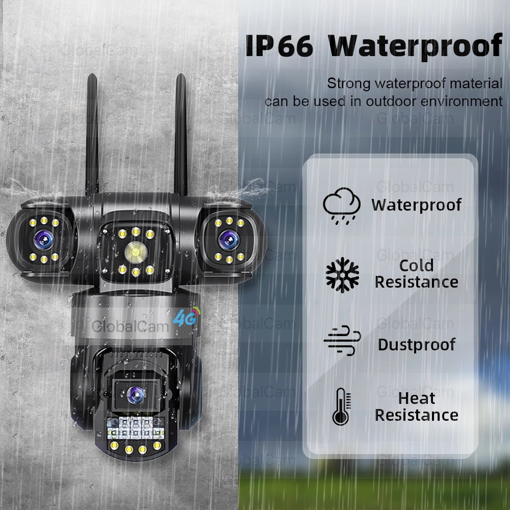 4G SIM ثلاثة عدسة واي فاي كاميرا IP HD 15MP في الهواء الطلق مقاوم للماء اتجاهين الاتصال الداخلي كامل اللون للرؤية الليلية PTZ CCTV V380 PRO كاميرا