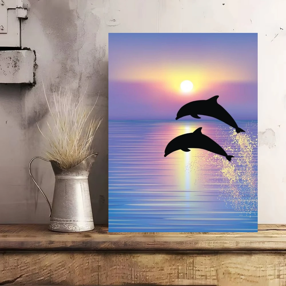 Jigsaw Puzzle Dolphins Jumping Sunset Ocean 500/1000/1200/2000 PCS Wall Decor for Living Room Bedroom Gift No Frame
