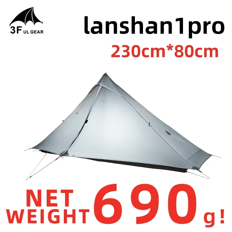 3F UL GEAR Official Lanshan 1 Pro Tent Outdoor One Person Ultralight Camping Tent 3 Season Professional 20D Silnylon Rodless