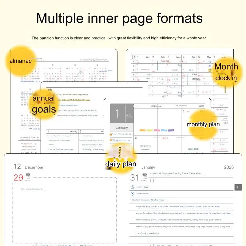 Kinbor A5 Journaling Notebook Annual Target Program Follow-up Student Planner Affirmation Reflection Diary Multifunction Notepad