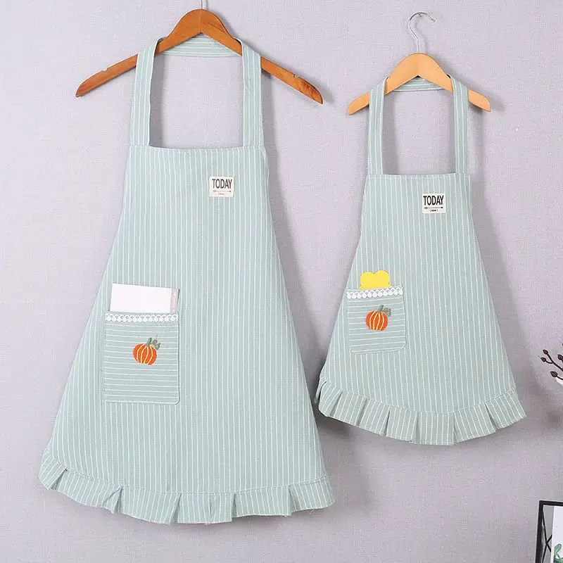 Japanese Striped Women Parent-child Apron Cotton Kitchen Cooking Waterproof Apron Oil-proof Breathable Gown Cleaning Work Aprons