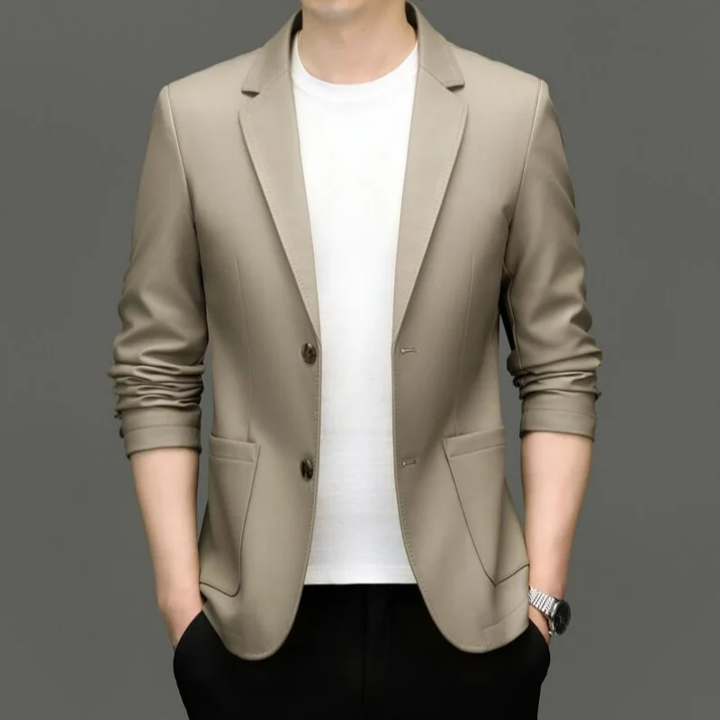 8557 Sheep Leather Casual Suit Men's Jacket Slim Spring and Autumn Thin Section Black Brown