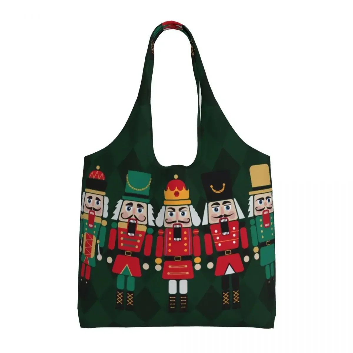 The Nutcrackers Canvas Shopping Bags Women Large Capacity Groceries Cartoon Christmas Nutcracker Toy Soldier Tote Shopper Bags