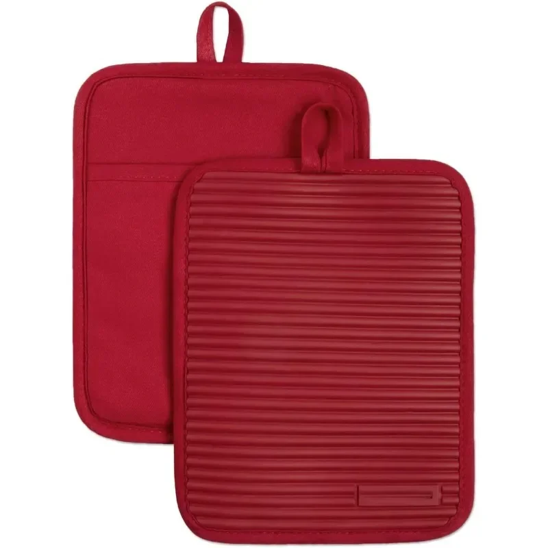 

Ribbed Soft Silicone Water Resistant Pot Holder Set, Passion Red, 2 counts Set