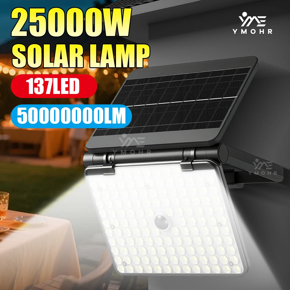 25000W Solar Lights Outdoor Waterproof LED Camping Flood Lamps Motion Sensor with Remote Street Lighting for Yard Garden Camping
