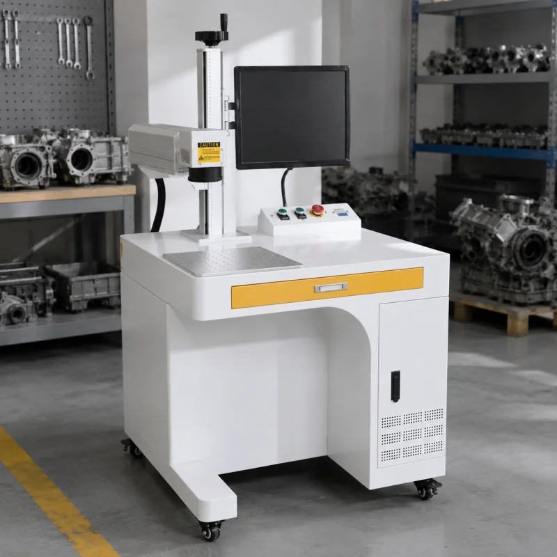 50W Enclosed Fiber Laser Marking Machine With Lifting Column For Carbon Steel Permanent Marking Durable Marking Source Factory