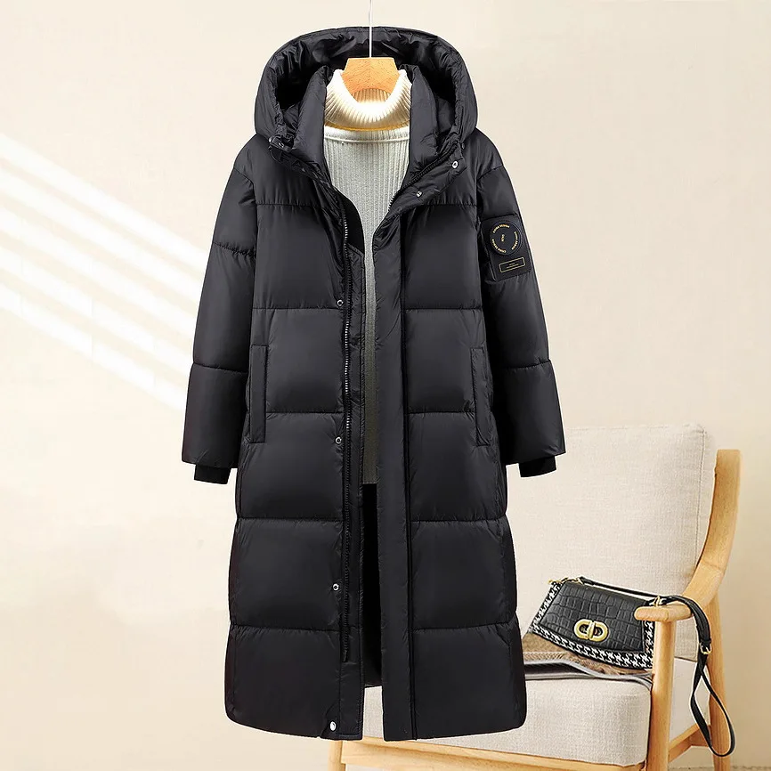 

Women's Slimming Long Cotton-Padded Jacket Fashionable down Winter 2025 Style with Hood Loose Fit for Comfortable Wear