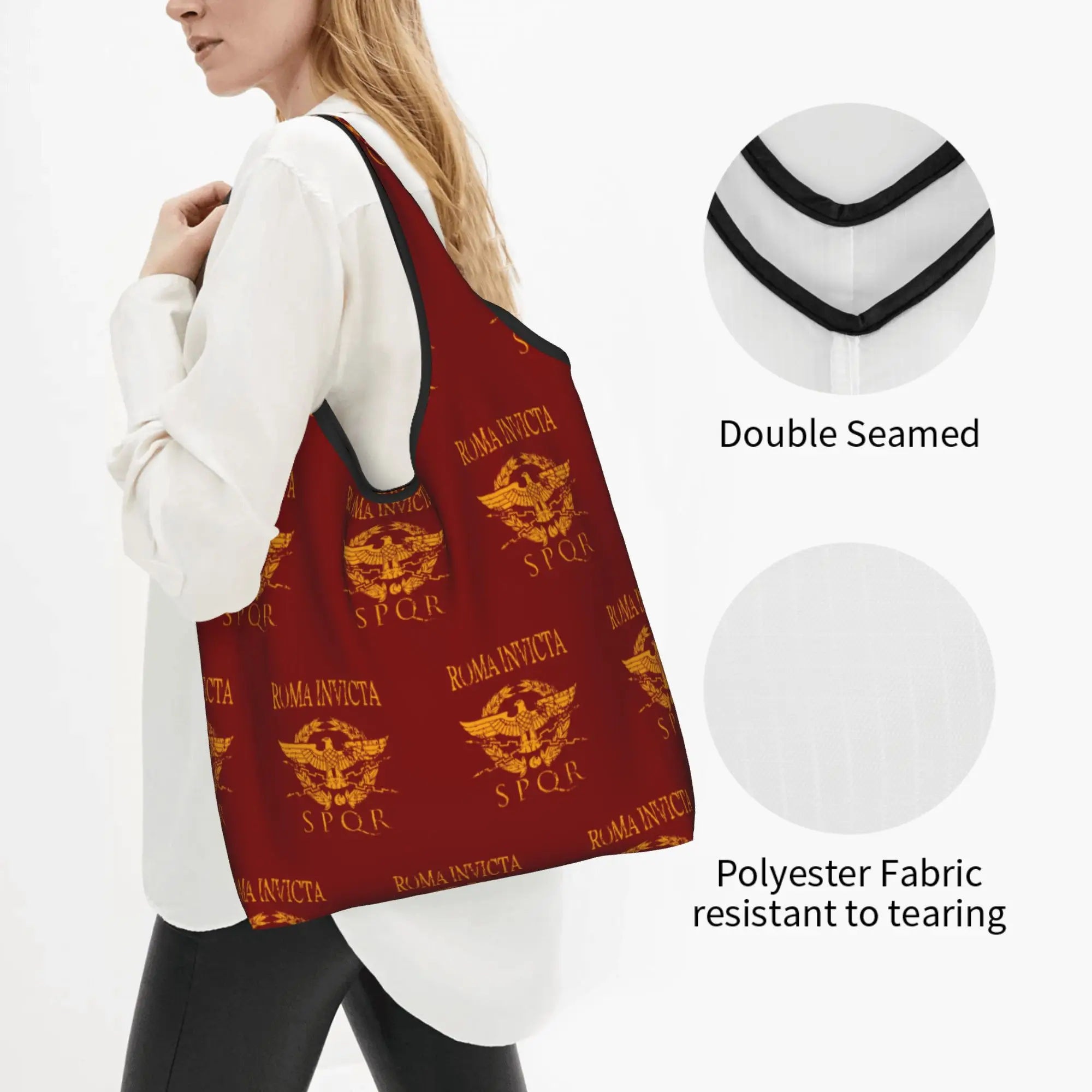 Kawaii Vintage Gold Roman Empire Eagle Shopping Tote Bags Portable Rome SPQR Emblem Grocery Shoulder Shopper Bag