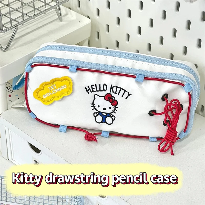 Śliczny sznurek Hello Kitty haftowany piórnik kosmetyczka o dużej pojemności etui na długopis pudełko do przechowywania artykułów piśmienniczych przybory szkolne