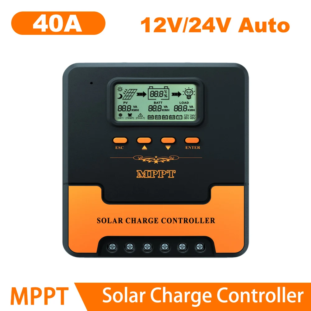 

12V 24V MPPT Solar Charge Controller 20A 40A automatic Solar Panel Lead Acid/Lithium Battery Regulator Dual USB