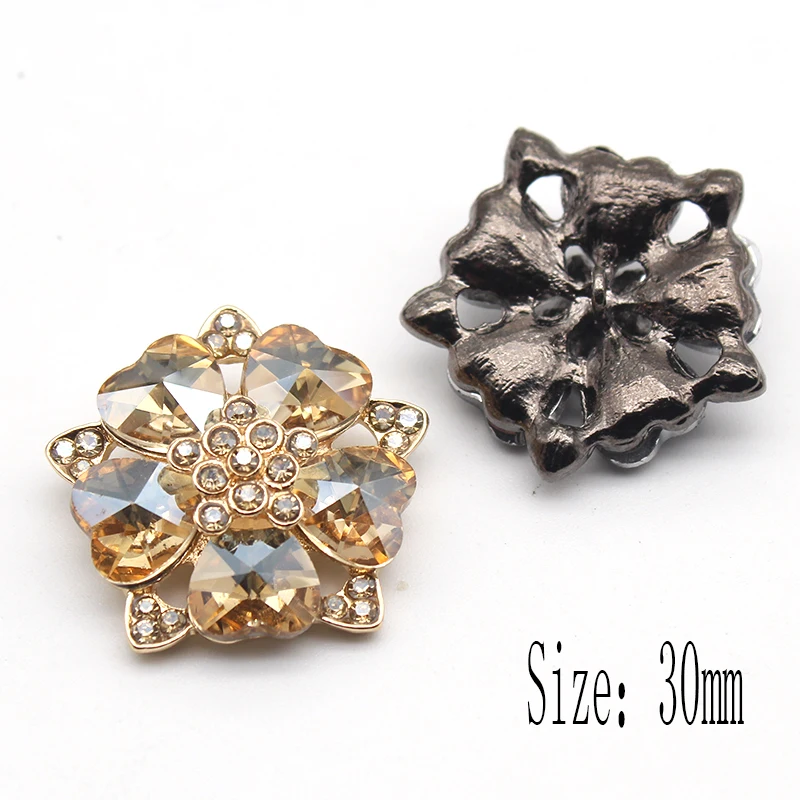 New 3Pcs/Batch Fashionable Peach Glass Color Alloy Diamond Decorative Button DIY Is Applicable To Clothing Coat Accessories 30mm
