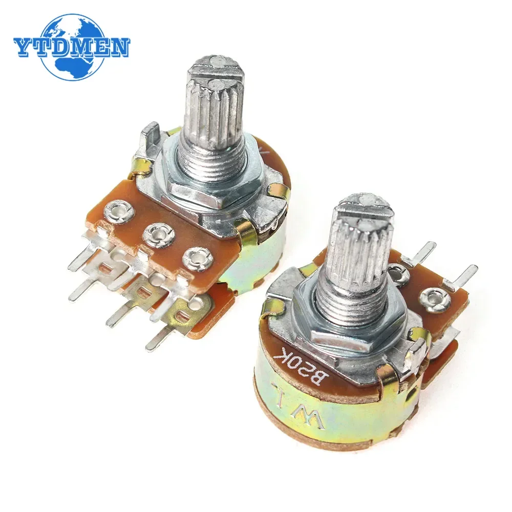 10Pcs WH148 B1K B10K B50K B100K B1M 6Pin Linear Potentiometer 15mm Shaft with Nuts and Washers