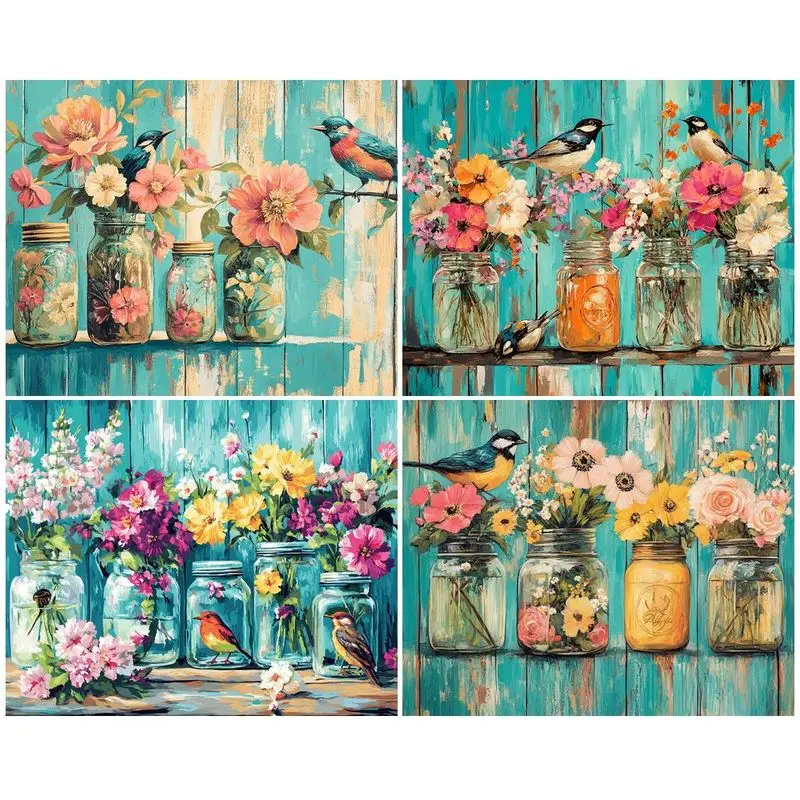 

CHENISTORY Full Diamond Embroidery Vase and Bird 5D Diamond Painting Mosaic Cross Stitch Kits Needlework Pictures For The Home