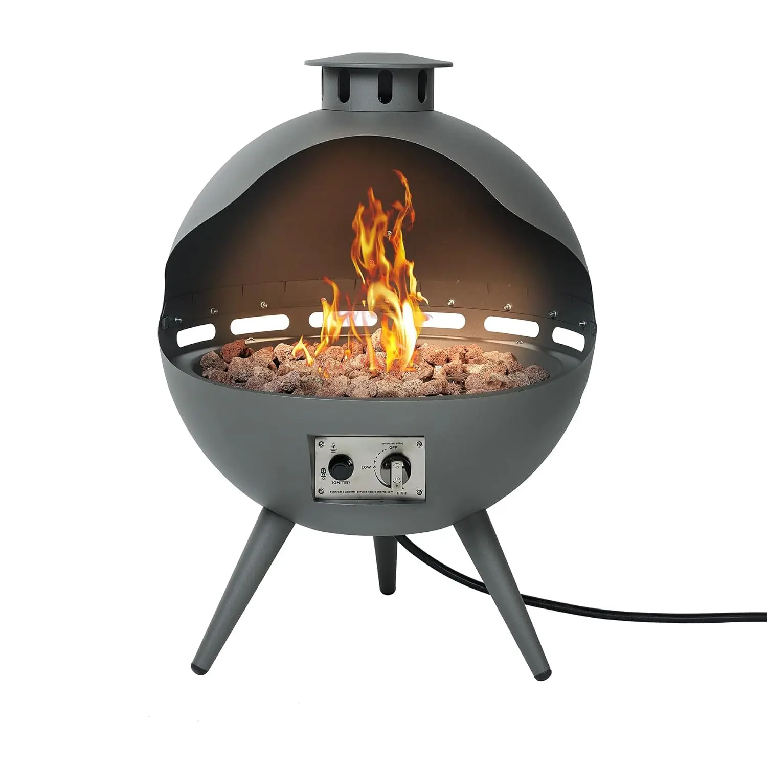 

24-дюймовый уличный газовый камин Chimenea, пропановая костра 55,000 БТЕ с лавовыми камнями и дождевиком, полусферический, по индивидуальному заказу