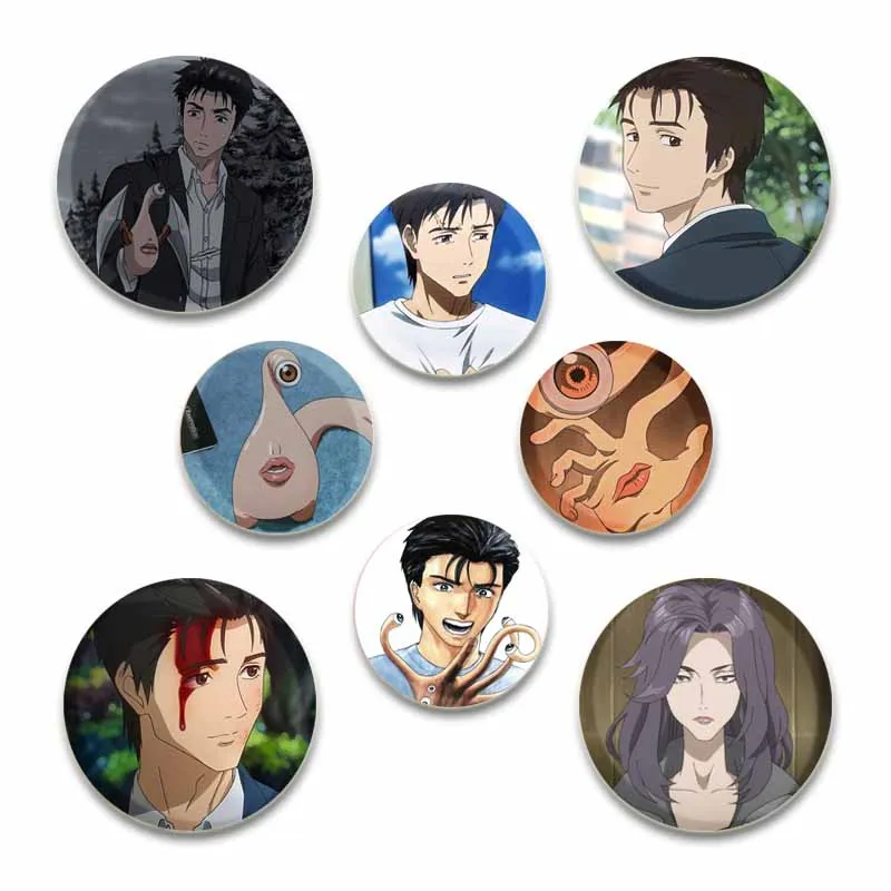 58/32/44mm Anime Parasyte The Maxim Round Pins Cartoon Character Badge Role Play Handmade Tinplate Brooch for Clothes Decoration