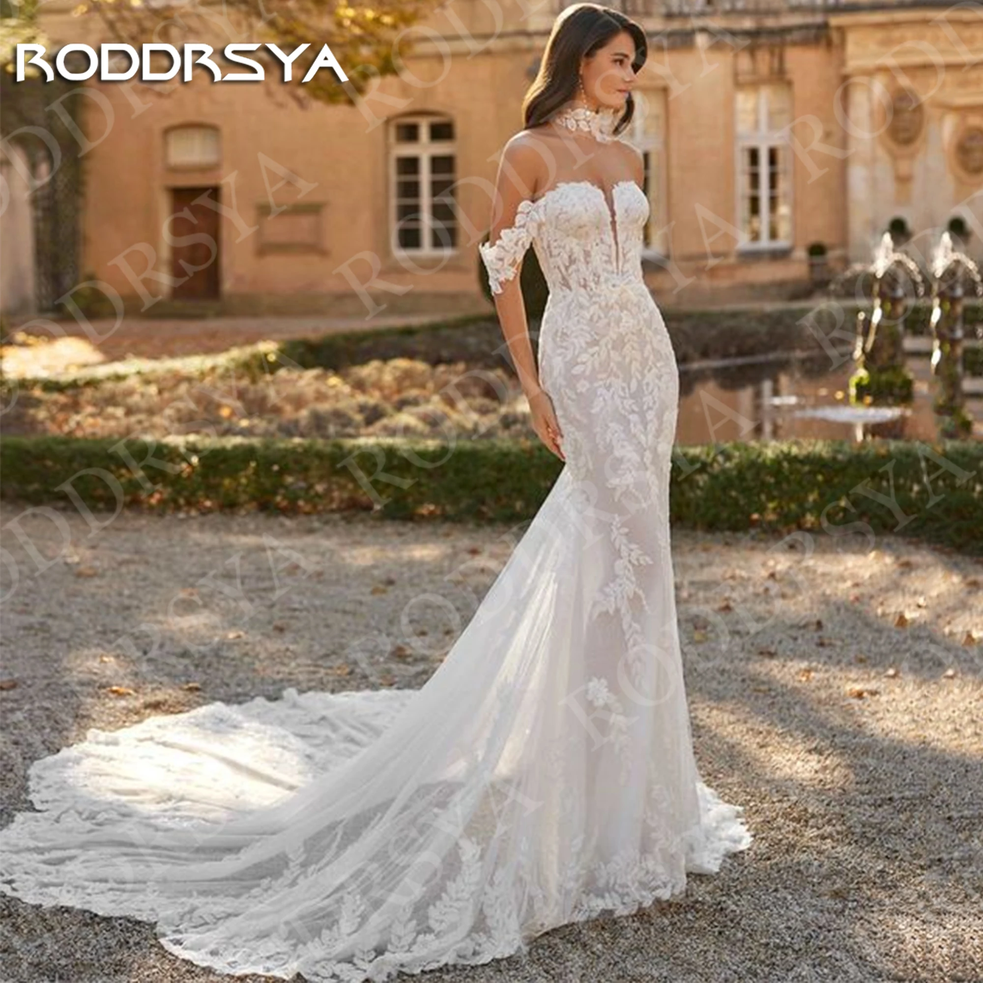 RODDRSYA Off Shoulder Mermaid Wedding Dress for Bride Woman Robe Mariée Vintage Boho Lace Applique Bridal Dresses Customized