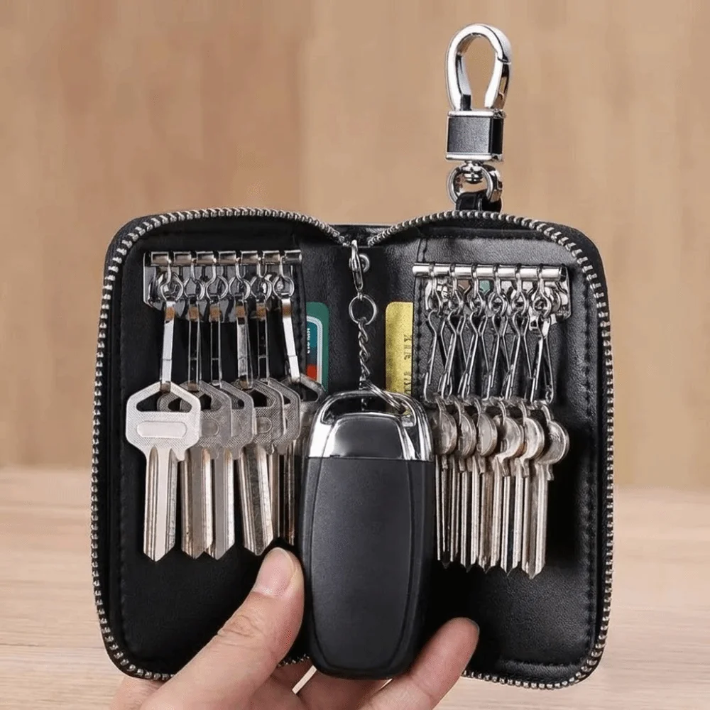 Lightweight Retro Car Key Wallet Portable Card Slot PU Key Holder Simple Waterproof Zipper Key Bag Commuting Use