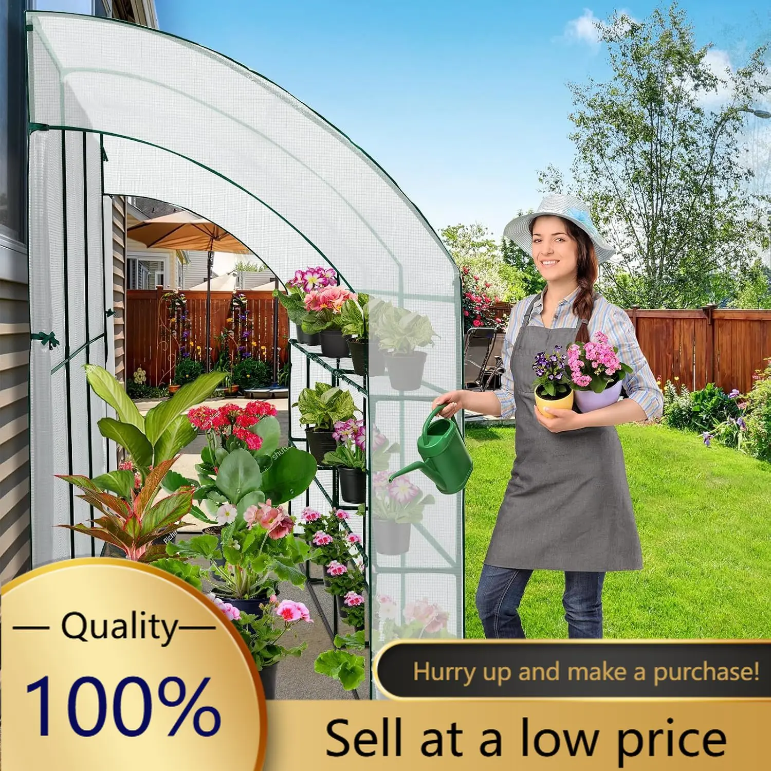 3 Tier Lean to Portable Greenhouse, Heavy-Duty Indoor & Outdoor Garden with Wire Shelves, 2 Roll-Up Zipper Doors, Easy Assembly,