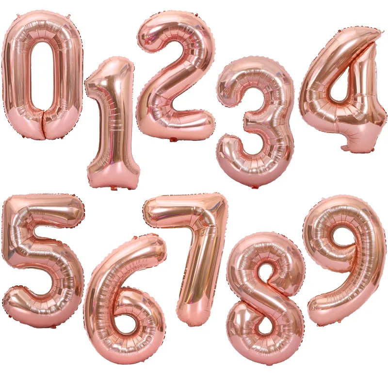 32/40inch Number Foil Balloons Rose Gold Silver Digit Figure Helium Balloon Child Adult Birthday Wedding Decor Party Supplies