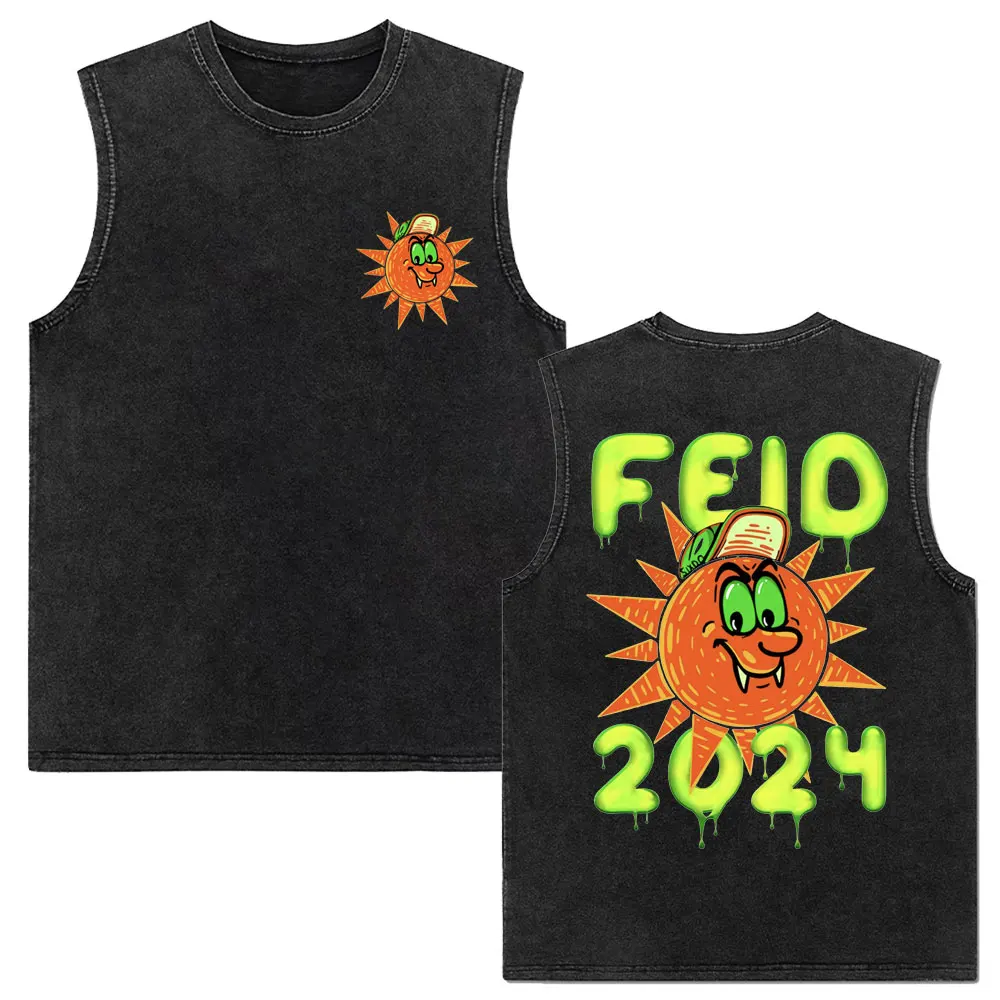 

Washed Vintage Tank Tops Feid Ferxxo Ferxxocalipsis Tour 2024 Double Sided Print T-shirts Male Hip Hop Casual Loose Vest T Shirt