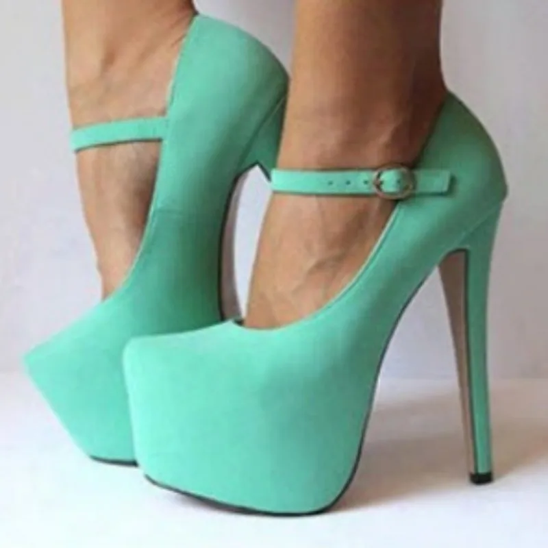 

DIZHUANG Fashionable women's high heels. Light green single shoe. About 15cm heel height. Round toe pumps. Four season shoes.