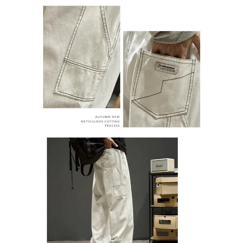 Herren Freizeithose Herbst Locker Geschnittene Arbeitshose Amerikanischer Stil Relaxed Fit Weites Bein Kordelzug Baggy Pants – Detail 9