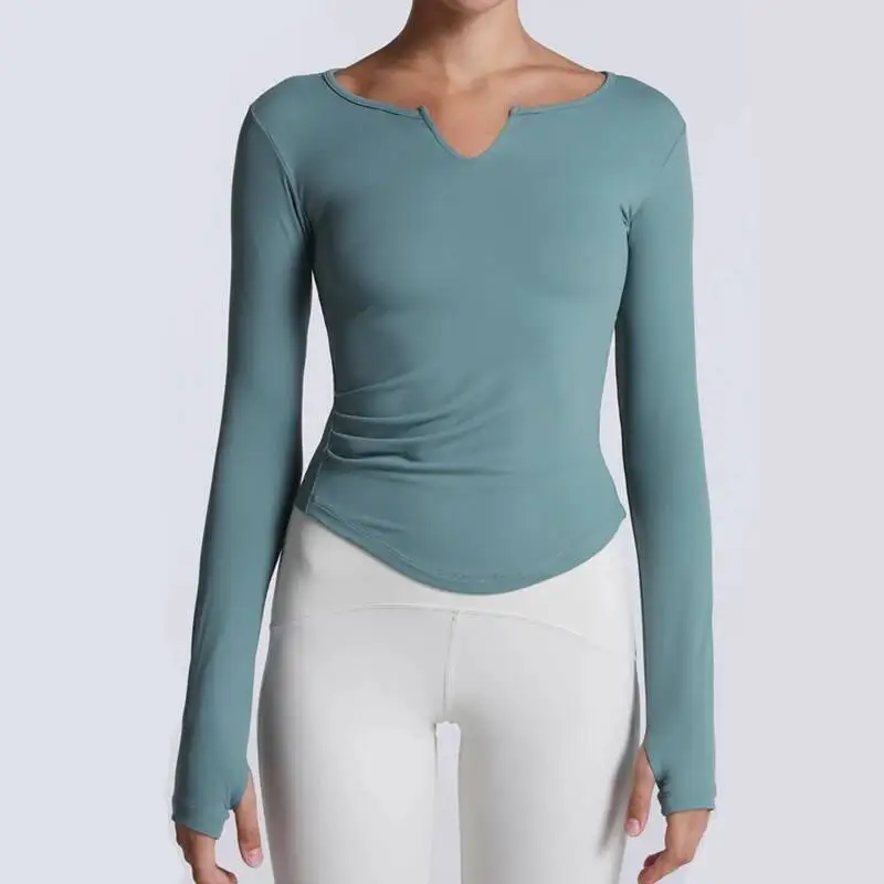 

Women S Fiess Sports Top Long Sleeve Thumb Hole Gym Clothing Quick Dry Run Train Slim Shirts Casual V Neck Workout T Shirts