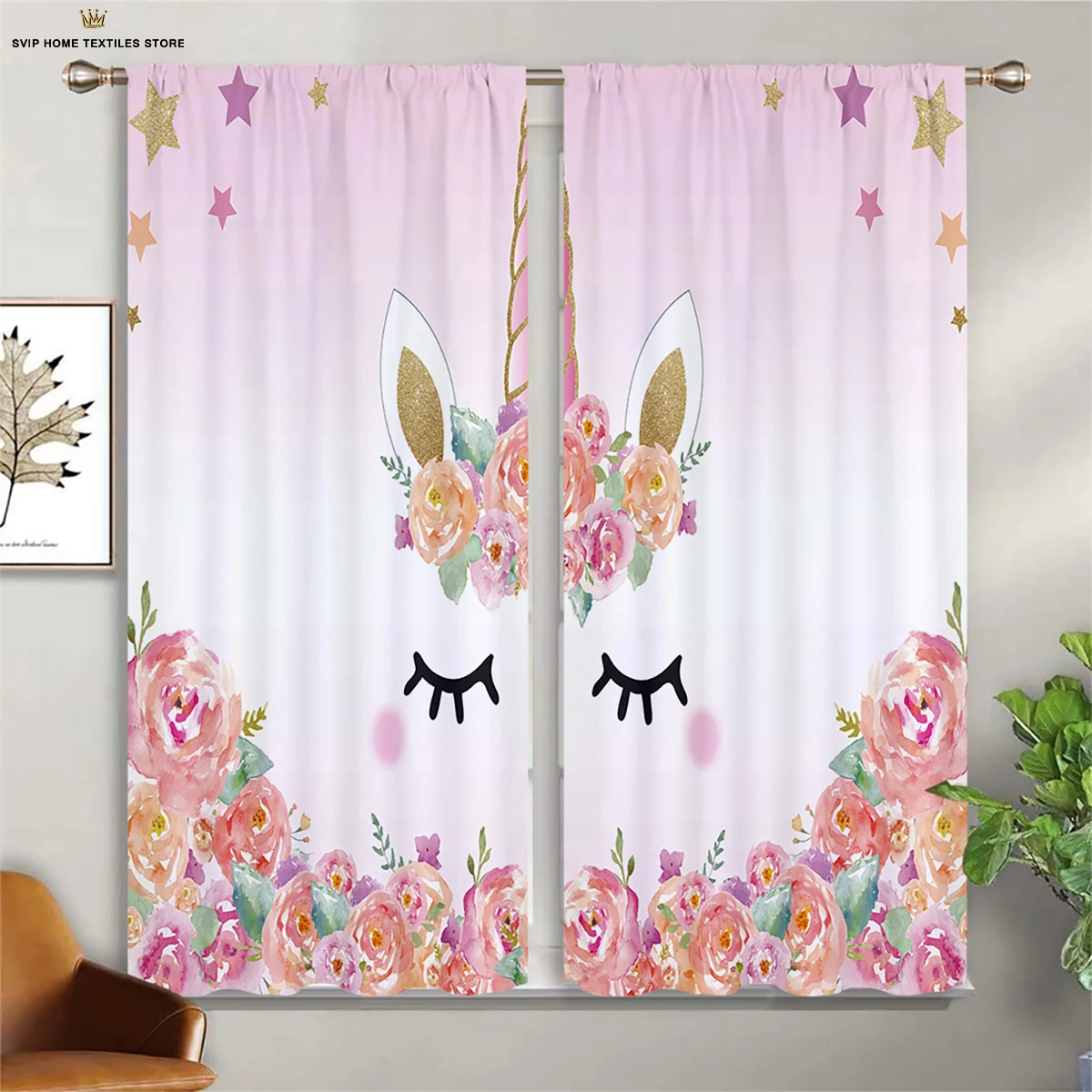 

3D Cartoon Anime Unicorn Curtains, Rainbow Horse Curtains, 2 Panel, Kids Room, Boys, Girls Bedroom, Den, Study Room Decor